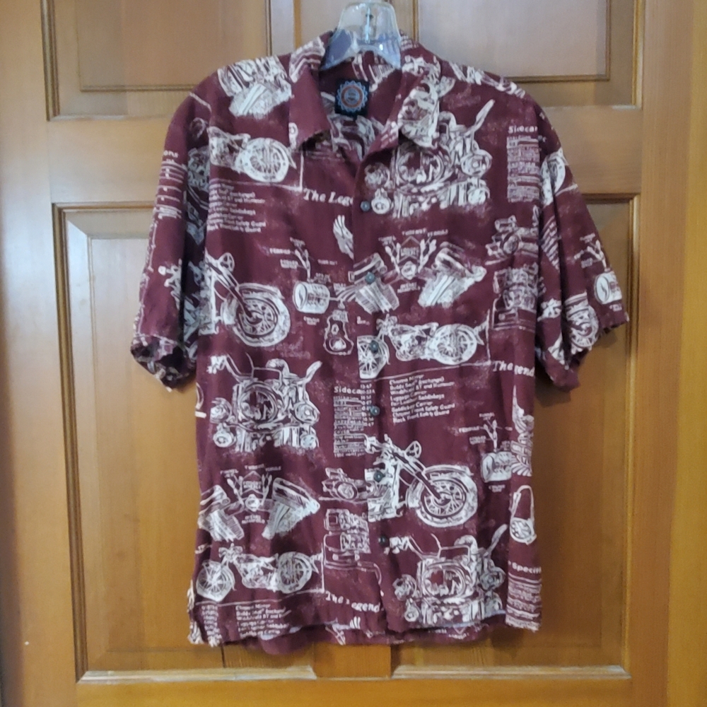 Harley Davidson Shirt Tori Richards Mens S Motorcycle Print Blueprint Maroon